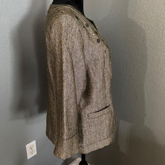 Coldwater Creek Womens Blazer Size 12 Embellished Jacket Brown 3/4 Sleeve - Picture 6 of 9